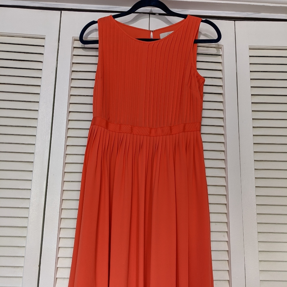 Ann Taylor LOFT Pleated Coral Midi Dress